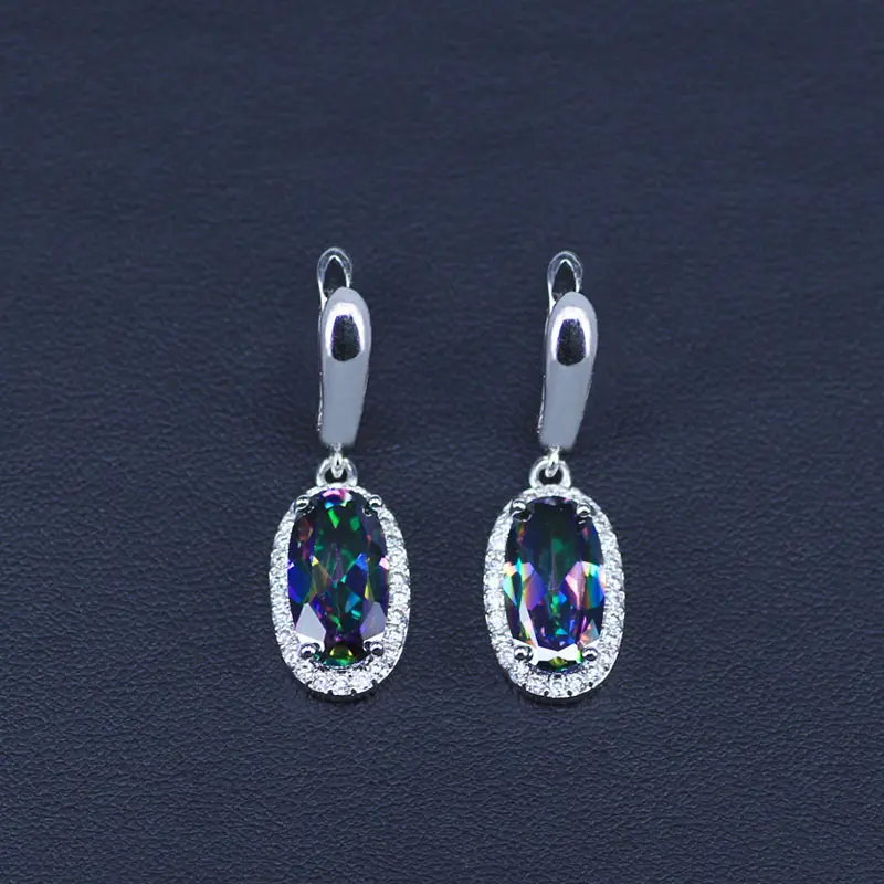 Набор украшений для женщин из серебра с натуральным мистическим радужным