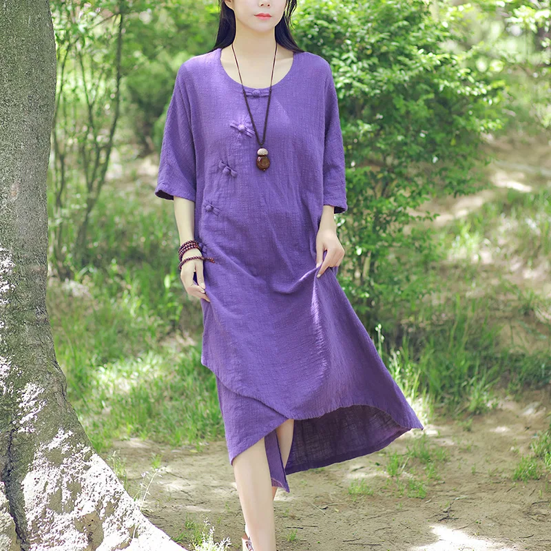 2017 летнее женское платье из хлопка и льна с асимметричным подолом однотонное