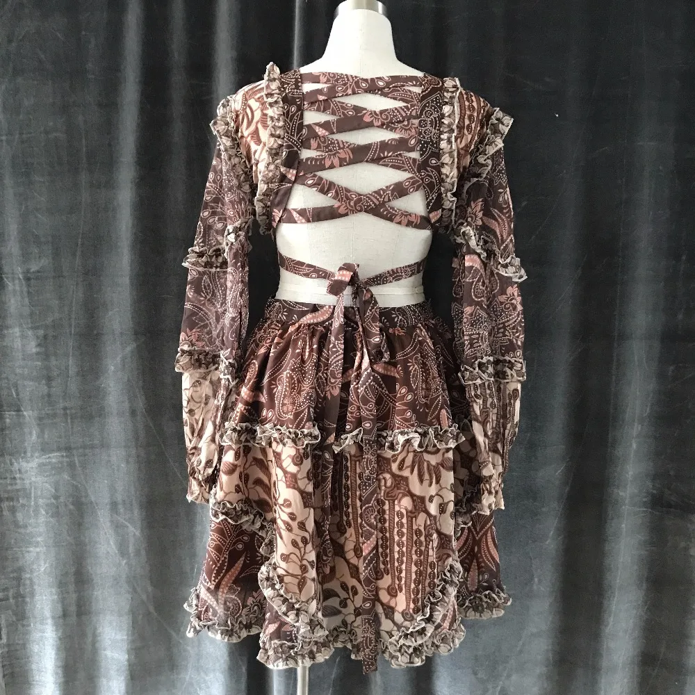 Новинка 2018 года осень для женщин Винтаж спинки выдалбливают с пышными рукавами