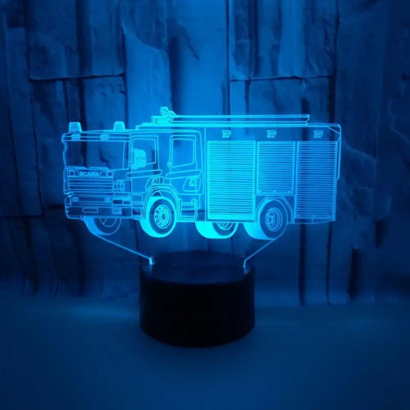 Пожарная машина 3d настольная лампа led ночник семь цветов сенсорный пульт