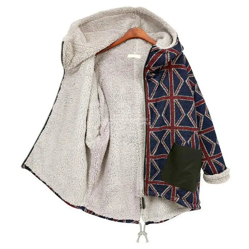 Красивое зимнее плотное Женское пальто длинное с модным принтом большие размеры