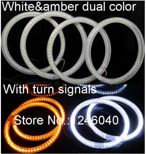 Двойной цвет белый и янтарный DRL указатель поворота LED Ангельские Глазки полный