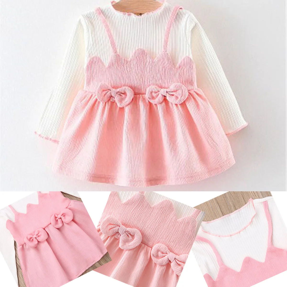 Розовое платье с бантом для маленьких девочек милый комплект одежды вечеринок От