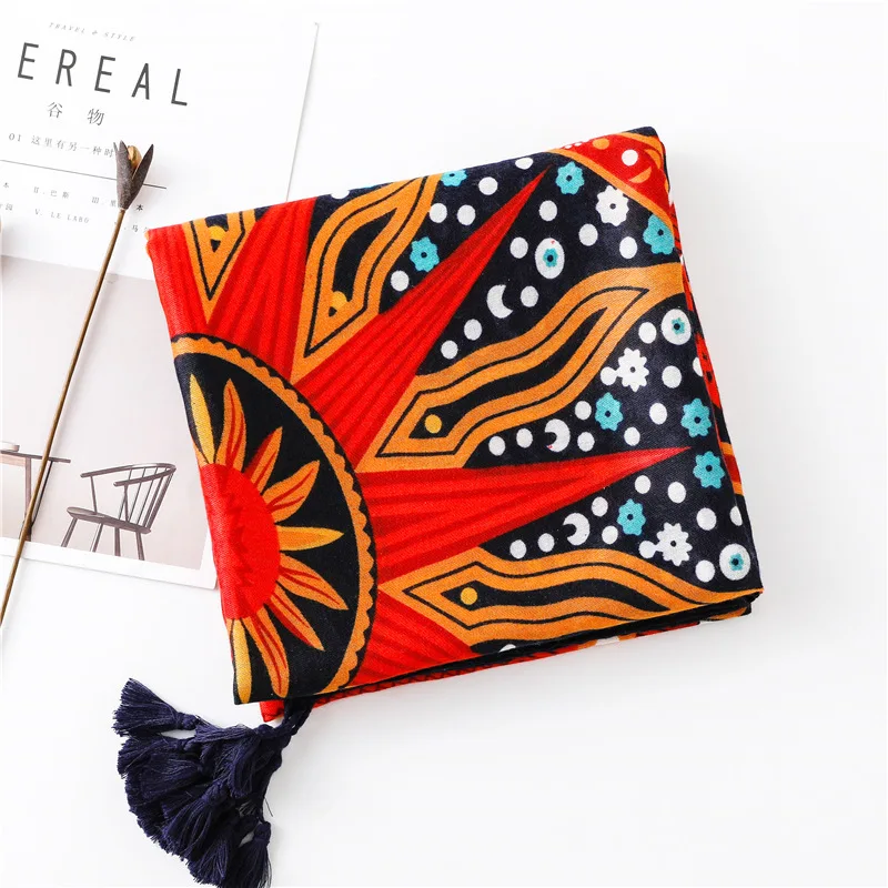 Autumn Winter Fashion African Ethnic Floral Tassel Viscose Shawl Scarf From Indian Women Print Warm Hijab and Wraps Muslim Sjaal