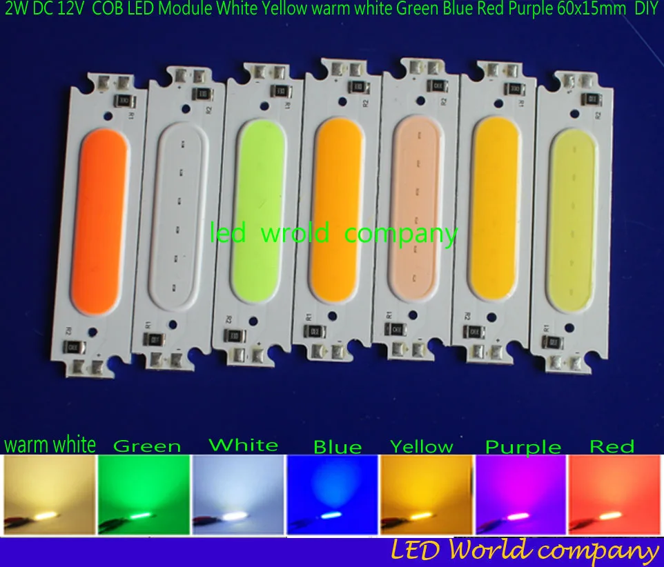 2017 New Arrival DC 12V 2W COB LED Module Chip Light Bulb White Yellow Orange Green Blue Red Purple Lamp for DIY 60x15mm | Лампы и