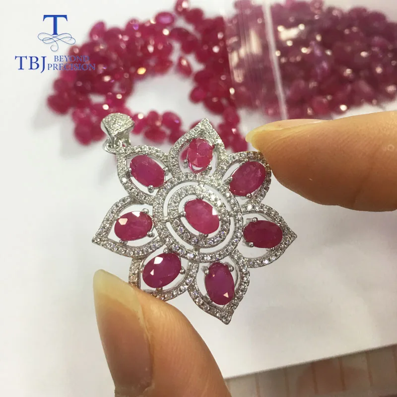 TBJ,S925 silver pendant with natural ruby and iolite stone necklace pendant,best gift for engagement gift women,party daily wear