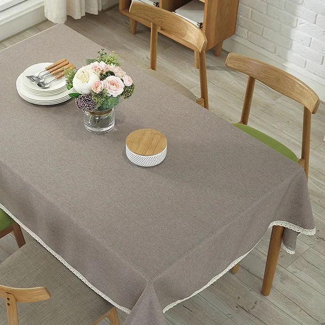 coffee Solid Color Decorative Tablecloth Imitation Linen Lace Table Cloth Dining Table Cover Home Decoration - Цвет: coffee