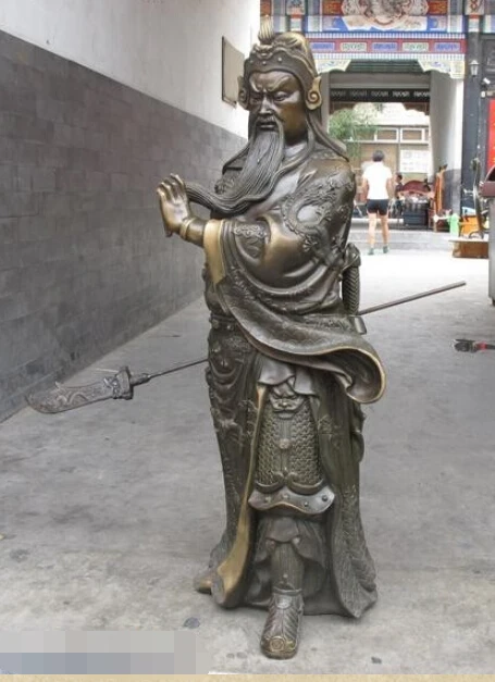 SCY 37 &quotкитайские из чистой бронзы Dragon Guan Gong GuanYu warrior с двойными краями статуя меча