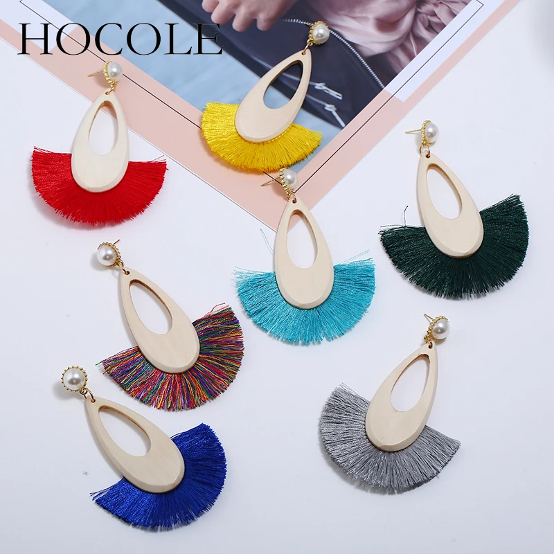 Женские Висячие серьги HOCOLE богемные длинные висячие в богемном стиле с бахромой