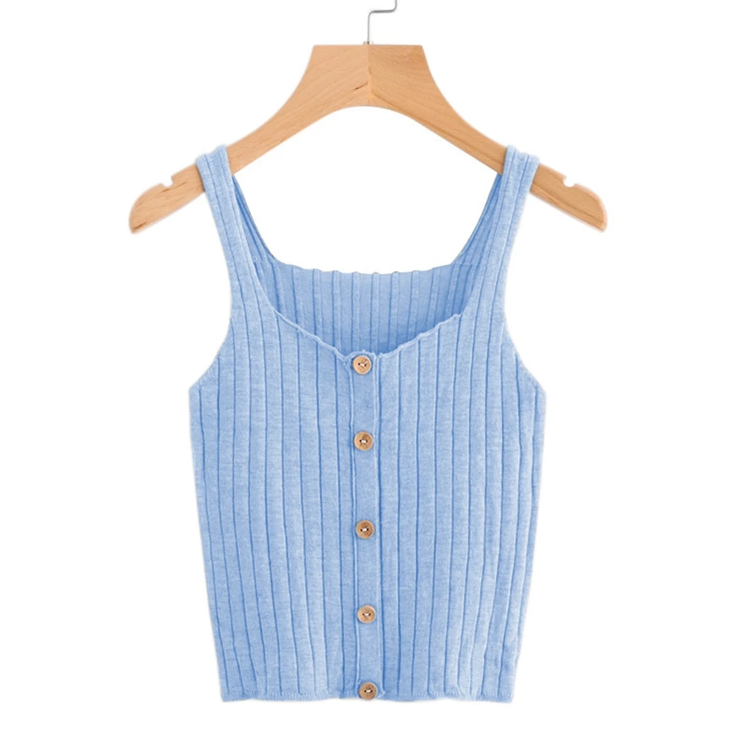 2018 модные женские туфли без рукавов вязаный жилет с кнопками укороченный топ