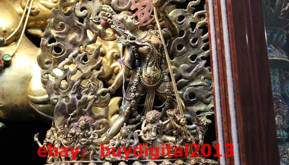 21 &quotТибетский буддистский храм Бронзовая статуя Будды Kwan Yin 24K золото