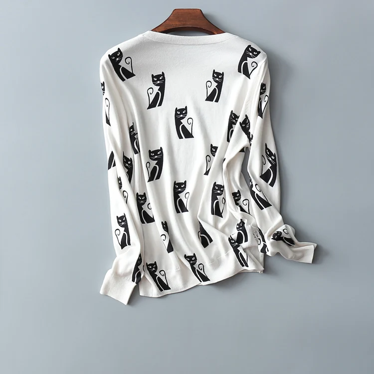 new arrival wool knit women fashion cartoon cat short pullover sweater Oneck dark blue M/XL | Женская одежда