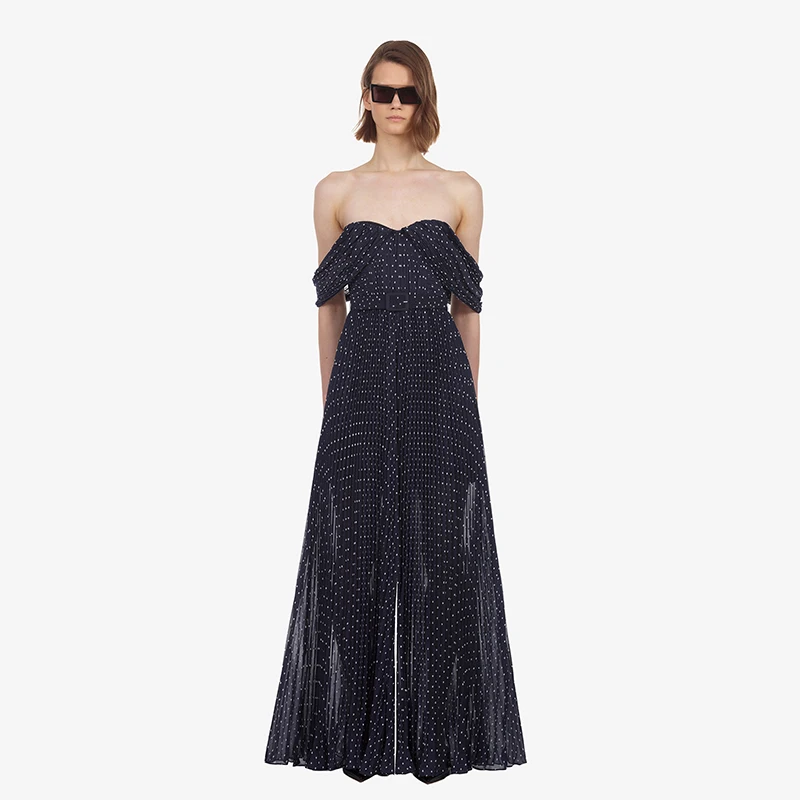 Женский шифоновый комбинезон с высокой талией открытыми плечами и лямкой на шее