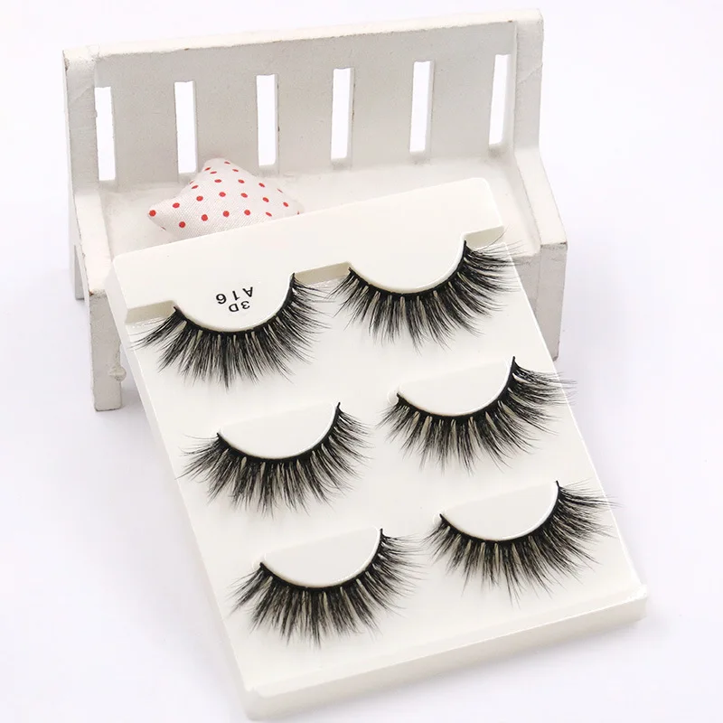 A16 3 пары Ложные Eylashes натуральный длинные черные 3D искусственной норки отдельных