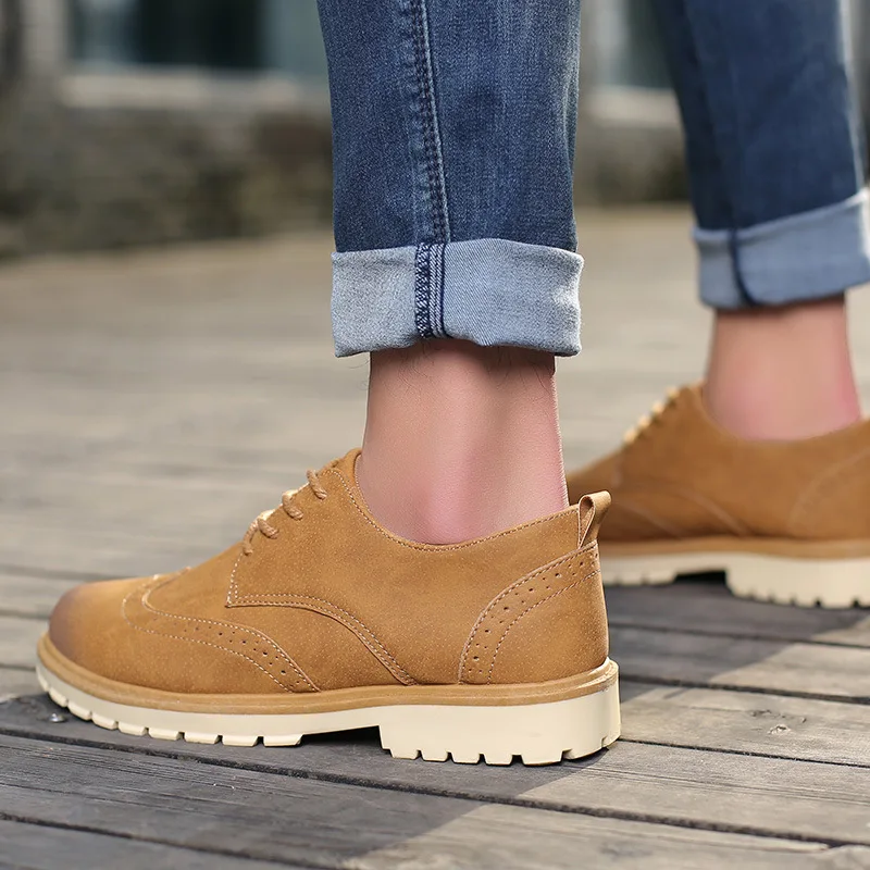 RYAMAG Pu Leather New EVA Brogue Shoes Man Platform Oxfords British Style Creepers Cut-Outs Flat Casual Men 3 Colors | Обувь
