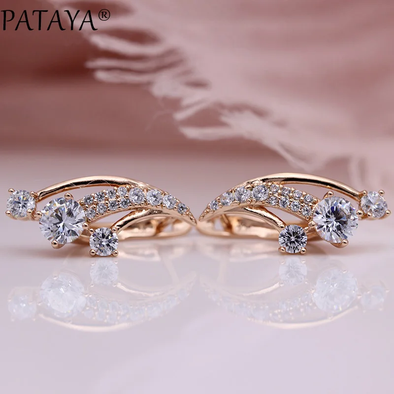 PATAYA, новинка, секторные Висячие серьги, 585, розовое золото, уникальные вечерние ювелирные изделия, Круглые, натуральный циркон, белая симметрия, милые серьги