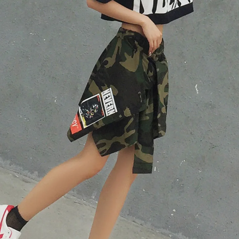 Женская Асимметричная юбка Cheerart черная камуфляжная мини с высокой талией