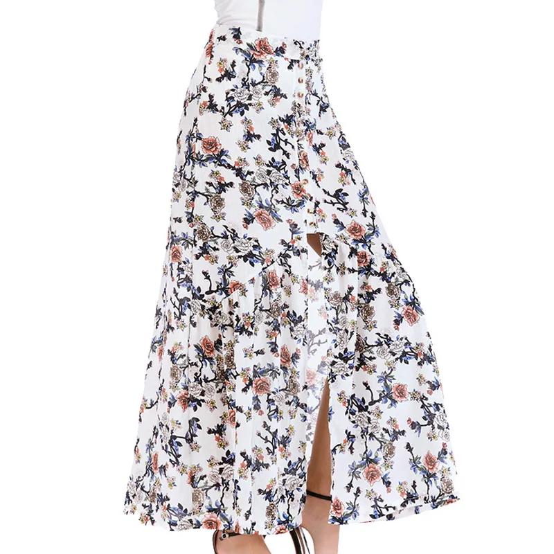 CALOFE богемная длинная юбка для женщин с цветочным принтом и рюшами пляжная