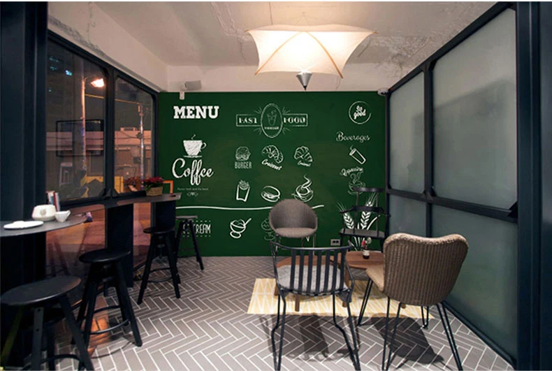 Настенные 3D обои ручной росписи с изображением доски мелом десертов чайного