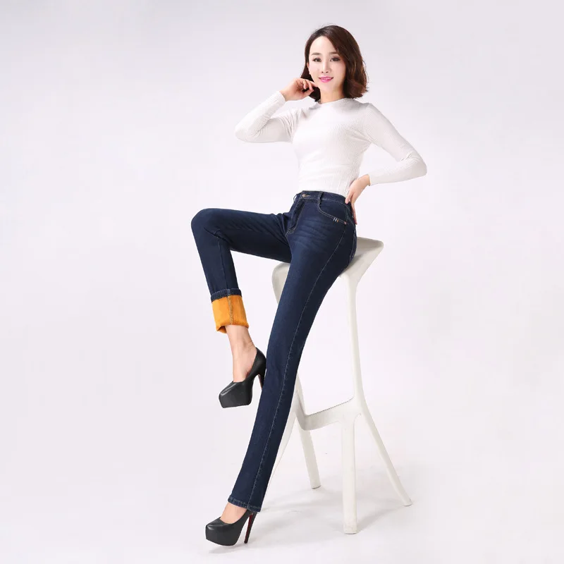 Dark blue Jbersee кашемировые теплые джинсы зимние женские джинсы для женщин джинсы с высокой талией Femme размера плюс обтягивающие джинсы женские джинсовые штаны YZ2027 - Цвет: Dark blue