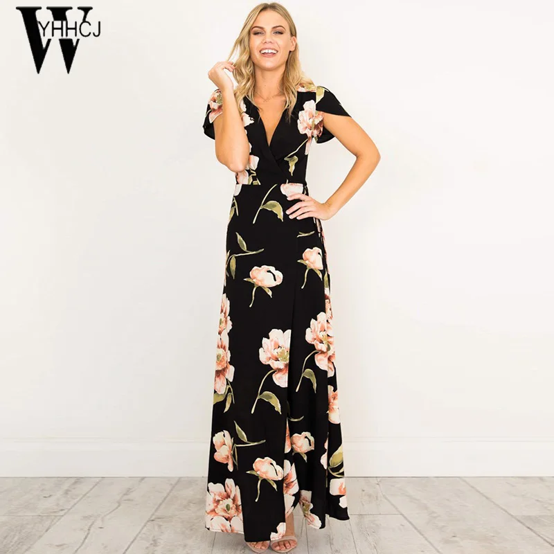 WYHHCJ 2017 новое летнее платье с v-образным вырезом цветочным принтом женские платья