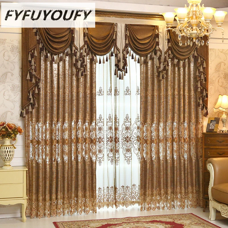 Полиэстер Европейский роскошный вышитые плоские окна затемненные занавески