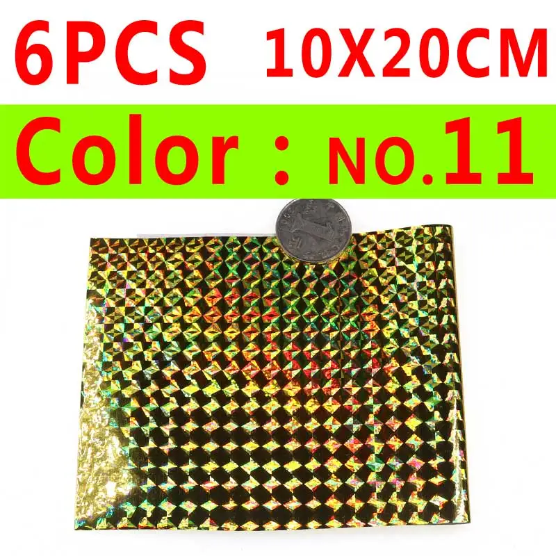 6pcs color 11 Wifreo 6/4 шт. Голографическая клейкая пленка Flash ленты отражательная Призма Рыбалка наклейка для приманки 10*10/20 см Искусственный рыбьей чешуи кожи - Цвет: 6pcs color 11