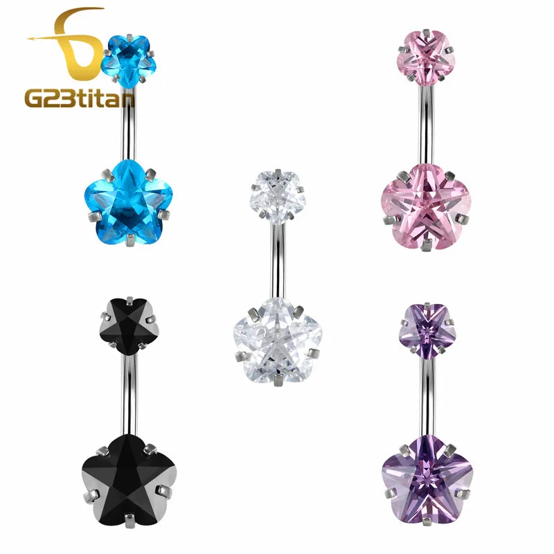 

G23titan 14G internal thread Belly Piercing Navel Surgical Steel Barbell Crystal Star Bell Button Rings for Women