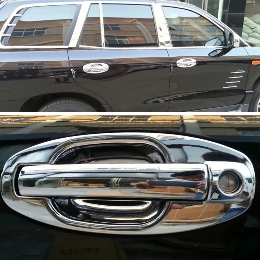 BBQ@FUKA Chrome ABS Car Door Handle + Bowl Cover Trims Overlay Garnish Fit For Hyundai Santa Fe 2001-2006 The 1st Gen.