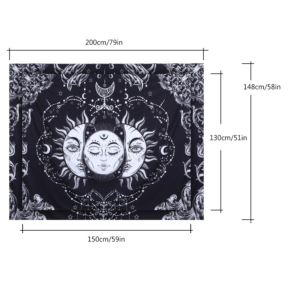 Черно белый гобелен с принтом настенный декоративный для гостиной спальни