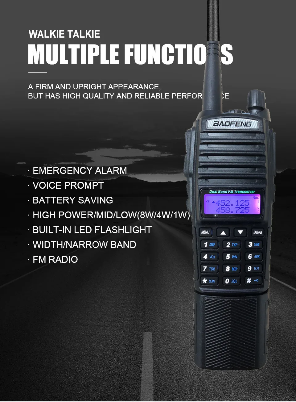 8 Вт Baofeng UV-82 рация длинный диапазон UHF VHF морской CB любительский радио сканер трансивер PMR 446 UV 82 большой Battey 3800 мАч