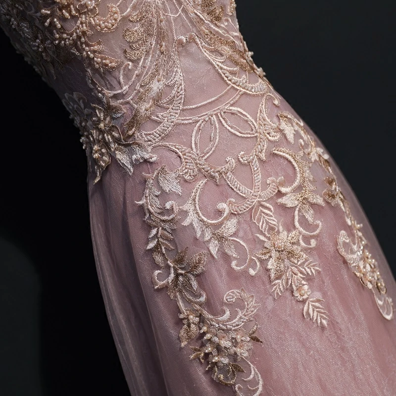 Розовые длинные кружевные вечерние платья русалки красивые с бисером для женщин