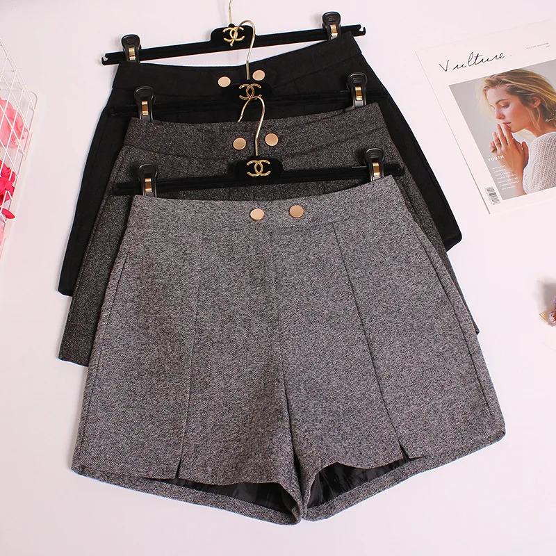 2017 new autumn winter women's woolen shorts female a wide leg waist all-match thick wool women wear | Женская одежда