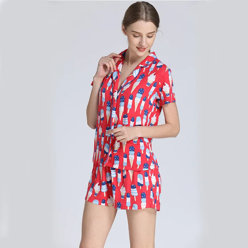 Летняя Пижама женская тонкая пижама из модала с принтом мороженого костюм 2