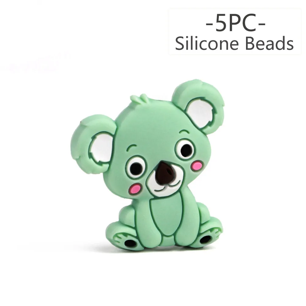 BPA Free Koala Baby Teether Silicone Beads For DIY Teething Necklace Gift Nurs Accessories Food Grade Silicone Teether Rodents - Цвет: 5pc beads