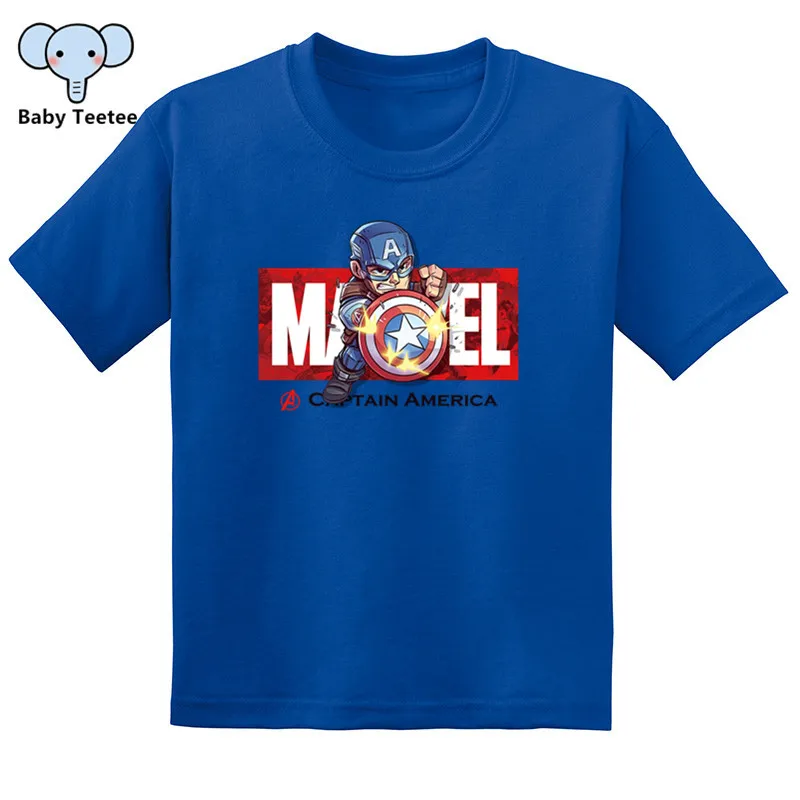 DLSKCS066 Blue Футболка Marvel с изображением Капитана Америки; Забавные футболки с короткими рукавами для мальчиков и девочек; хлопковые летние топы с супергероями; детская модная футболка - Цвет: DLSKCS066 Blue