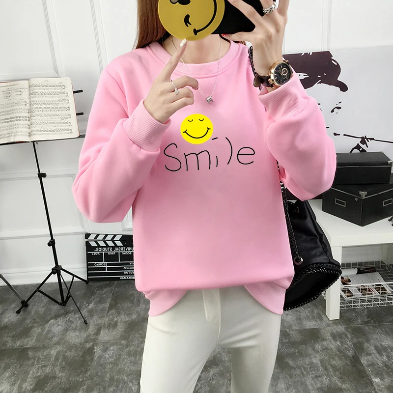 2018 корейский новый осенне-зимний женский пуловер Толстовка пальто Kawaii Smile Expression