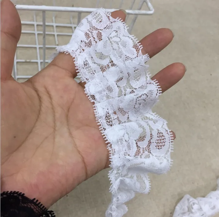 5 см Широкий роскошный Тюль Белый Черный 3D плиссированная кружевная Лента Хлопок Вышивка Цветы край рюшами отделка для одежды Швейные принадлежности - Цвет: White