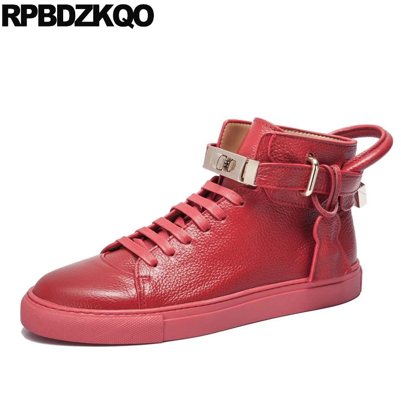 Men Shoes Casual High Top Genuine Leather Skate Italy European Cow Skin Flats British Style Sneakers Luxury Trainers Red Hip Hop |
