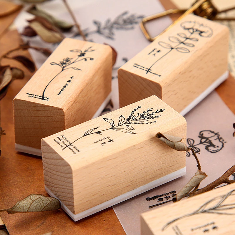 Винтажные декоративные штампы с милыми растениями деревянные резиновые для
