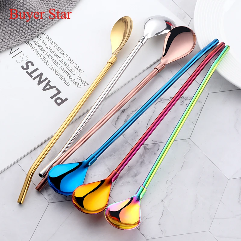 4 Pcs Stainless Steel Drinking Straw Spoon With Long Handle Big Cocktail Coffee Milk Tea Ice Cream Stirring Bar Accessory | Дом и сад