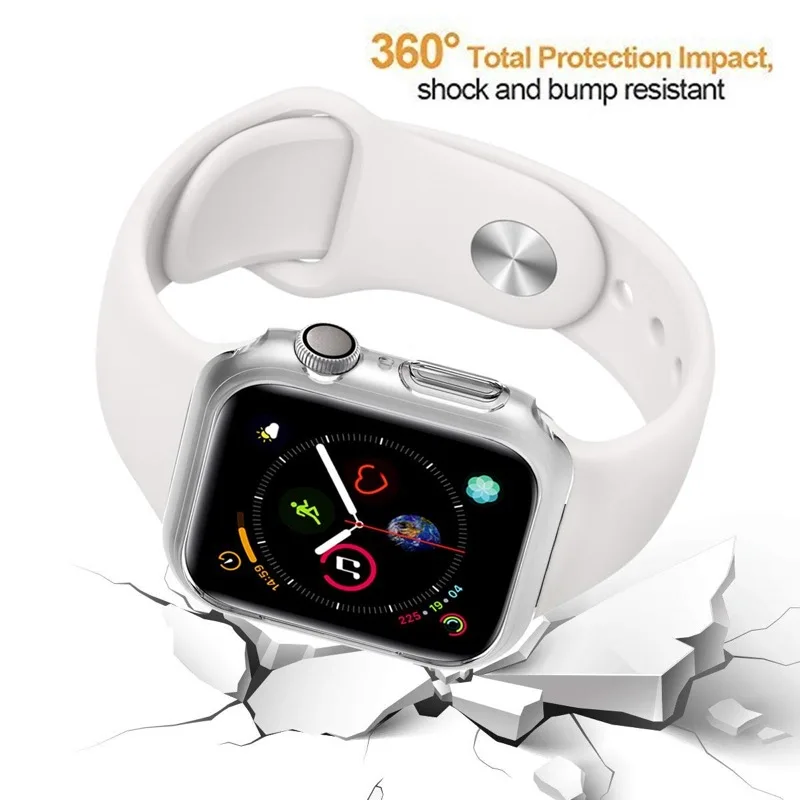 Чехол для Apple Watch Series 5, 4, 3, 2, 1, ТПУ, силиконовый, прочный, прозрачный, облегающий бампер, мягкий чехол для часов 5, 40 мм, 44 мм, задняя крышка