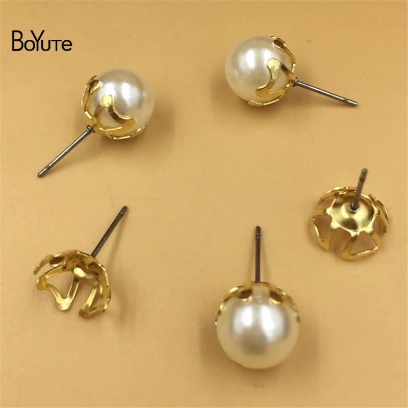 BoYuTe 200Pcs Fit 6MM 8MM 10MM Bead Pearl Stud Earrings Base Silver Gold Earring Making Accessories Diy | Украшения и аксессуары