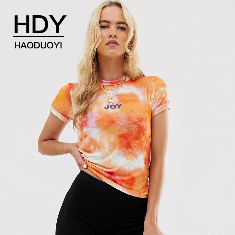 Футболка с коротким рукавом HDY Haoduoyi простая облегающая футболка принтом | Женская