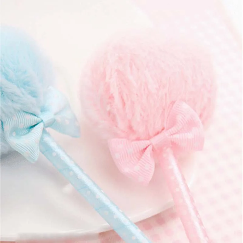 Ballpoint Pen School Stationery Office Supplies Kawaii Balls Plush Bowknot Creative Lovely Girl Gift Student Prizes 4 Pcs / Pack |
