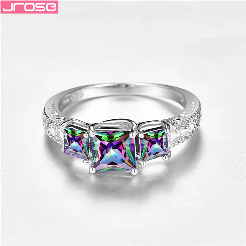 JROSE Роскошные 3 геометрические радужные циркониевые серебряные женские