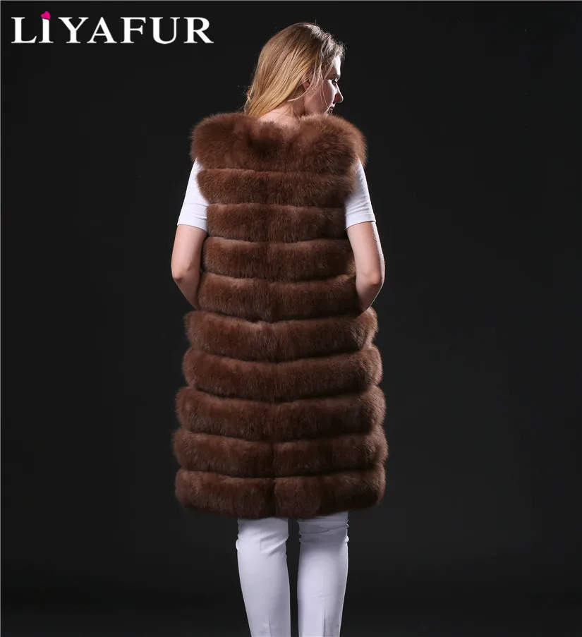 LIYAFUR 2018 настоящий толстый женский жилет из натурального синего лисьего меха