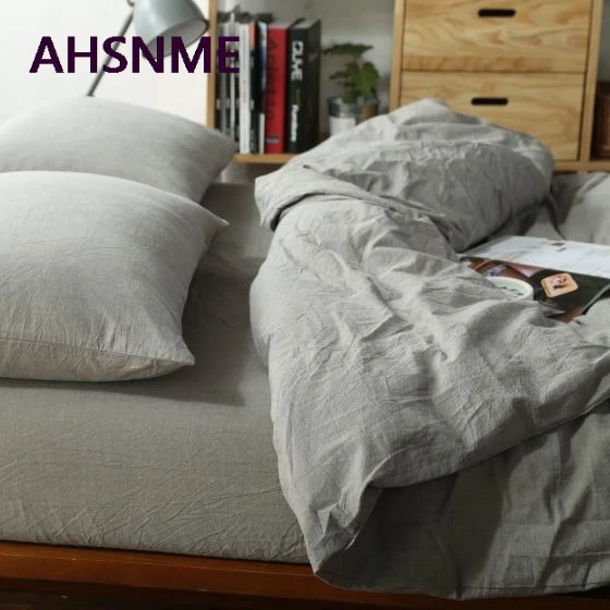 Light Grey AHSNME хлопок постельное белье супер мягкая Постельное белье Покрывало светло-серый однотонный пододеяльник хаки мыть одеяло ropa de cama - Цвет: Light Grey