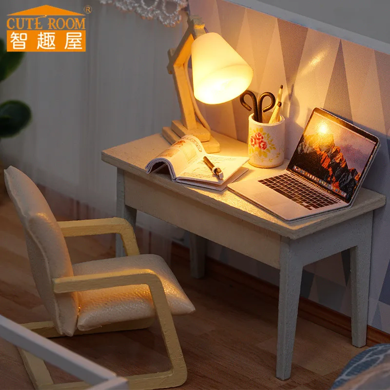 Симпатичный номер diy Кукольный дом миниатюры деревянные игрушки L023 синий раз moveis