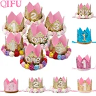 QIFU шапки для дня рождения декоративная крышка один первый день рождения корона принцессы 1-й 2-й 3-й год цифры украшения для дня рождения детей
